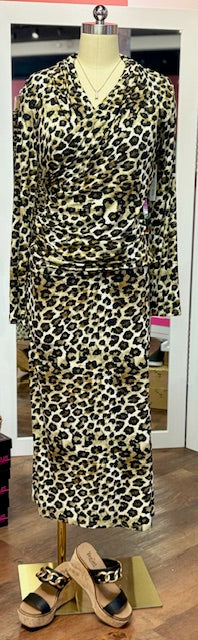 Karen Kane Side Slit Midi Leopard Skirt