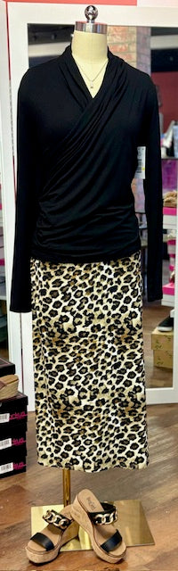 Karen Kane Side Slit Midi Leopard Skirt