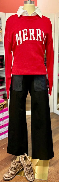KK Leather Pocket Wide Leg Black