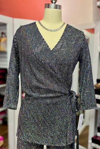 Clara Shimmer Stripe Side Tie Black Silver