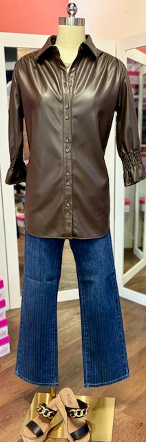 Faux Leather Blouse Brown