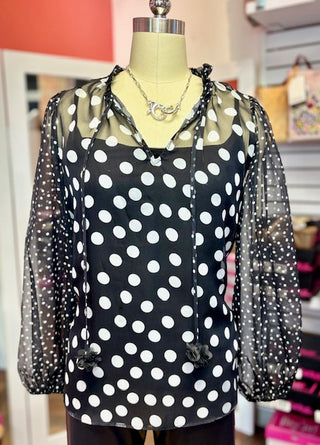Renaur Black White Dot Blouse