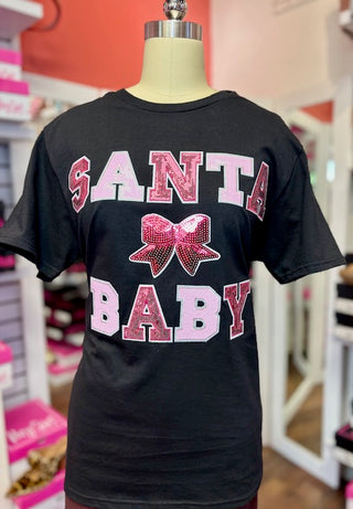 Santa Baby Sequin Tee Black