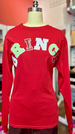 SS Grinch Sequin Long Sleeve Red Top