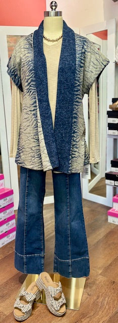 N&M Reversible Cardi Navy Tan