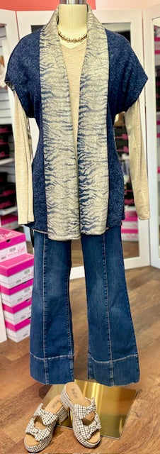 N&M Reversible Cardi Navy Tan