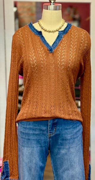FDJ Bronze Pointelle Sweater Warm Bronze