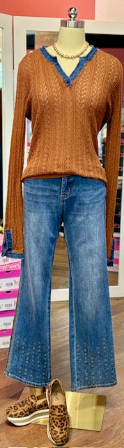 FDJ Bronze Pointelle Sweater Warm Bronze