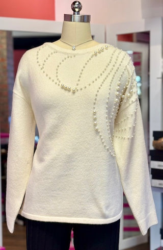 Tribal Sweater w/Pearls Sandstone