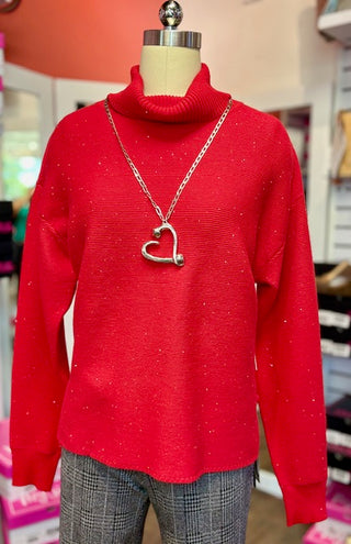 Tribal High Low Sweater Carmine