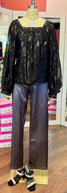 Tribal Chiffon Square neck Puff Sleeve Blouse