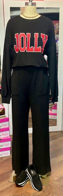 Black corded pull on pant