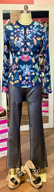 Johnny Was Janie Favorite Long Sleeve Fitted Henley Tee