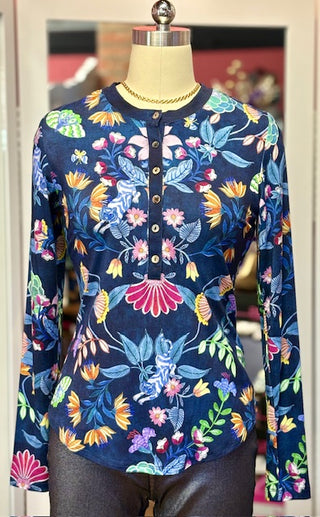 Johnny Was Janie Favorite Long Sleeve Fitted Henley Tee