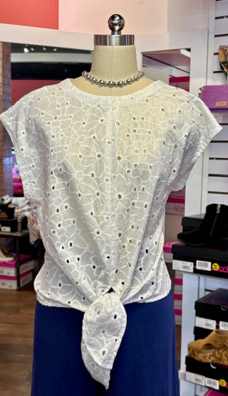 Charlie B Eyelet Front Tie gold top