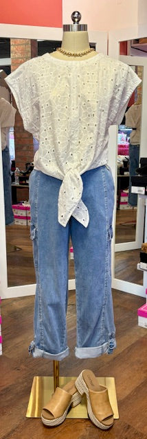 Charlie B Eyelet Front Tie gold top