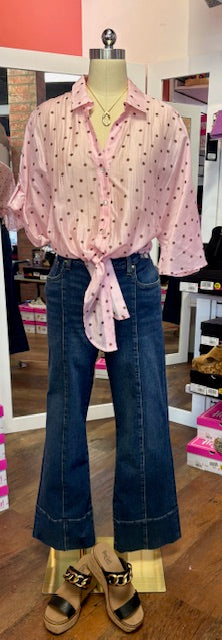 Charlie B Print Dolman Sleeve Front Tie Peony