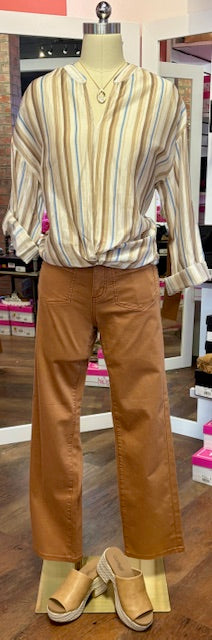 Charlie B Print Blouse Front Knot Brownie