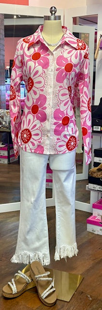 Ivy Jane Pop Flower Border Top Pink