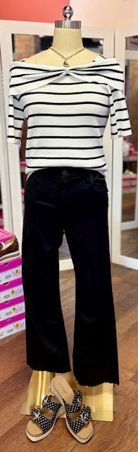 FDJ Boat neck Stripe Sweater White Black