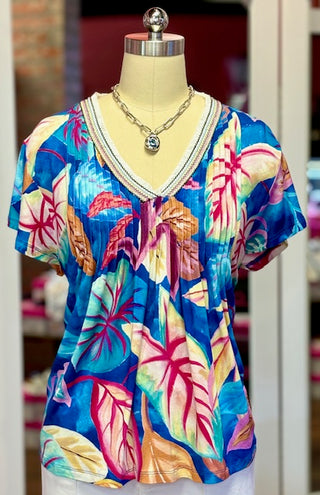 FDJ Flutter Sleeve Pintuck Bird Paradise