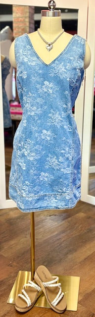 Tribal Denim Dress Pockets Hydrangea