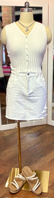 V-Neck Button Front Tank White