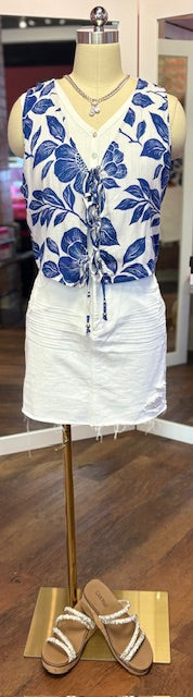 V-Neck with Bow-Ivory Blue