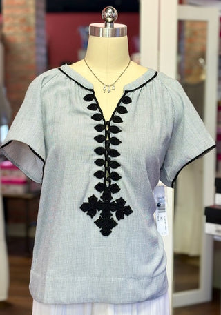 Tribal  Blouse w Detail Black