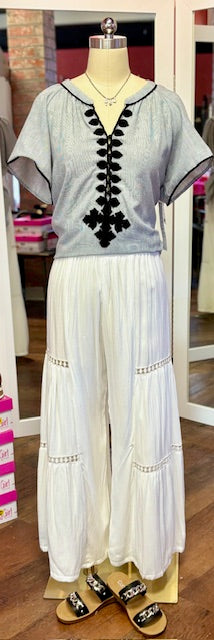 Angie Wide Leg Pant Lace White