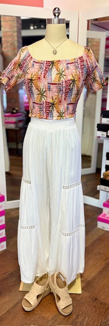 Angie Wide Leg Pant Lace White