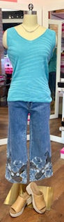 Tribal V-Neck Sweater Light Aqua Sky