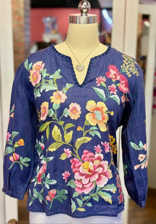 Johnny Was Miraze Lin Blouse Blue Night