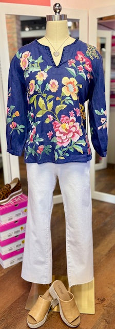 Johnny Was Miraze Lin Blouse Blue Night