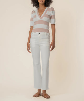 KUT Yona Stripe V-Neck White Blush