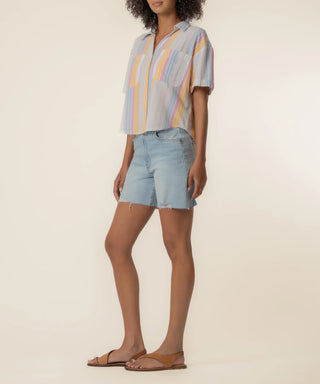 KUT Brianna Stripe Top White Pink