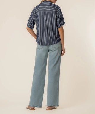 KUT Brenda Button Front Top Indigo White