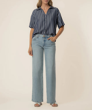 KUT Brenda Button Front Top Indigo White