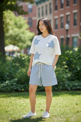 Star Stripe Patch Work Top