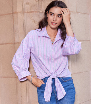 Karen Kane Stripe Tie Front Pink