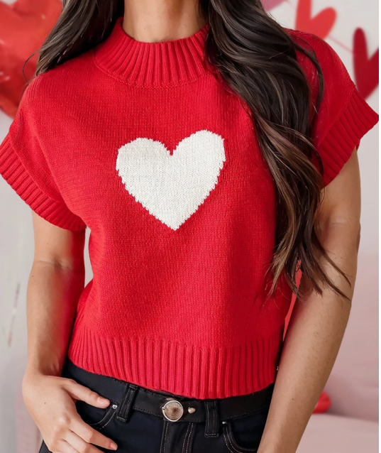 Red Cap sleeve valentine sweater – A Splash of Sass