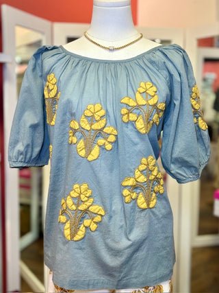 Ivy Jane Applique Peasant Grey Top