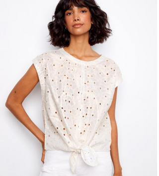 Charlie B Eyelet Front Tie gold top