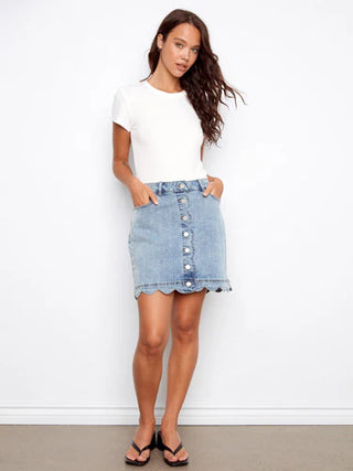 Charlie B Scallop Hem Light blue skort