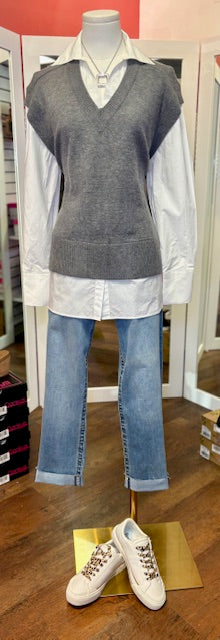 Elan Sweater Vest Shirt Grey White