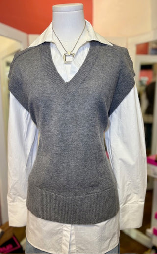 Elan Sweater Vest Shirt Grey White