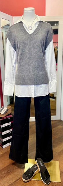 Elan Sweater Vest Shirt Grey White