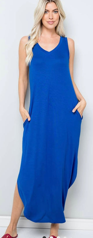 Vneck tank royal blue dress