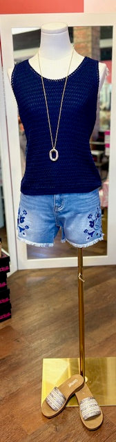 Tri Crochet Tank Jet Blue