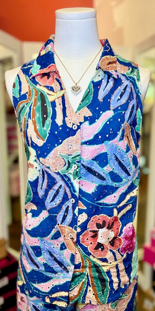 FDJ Eyelet Pop Camo Floral Top